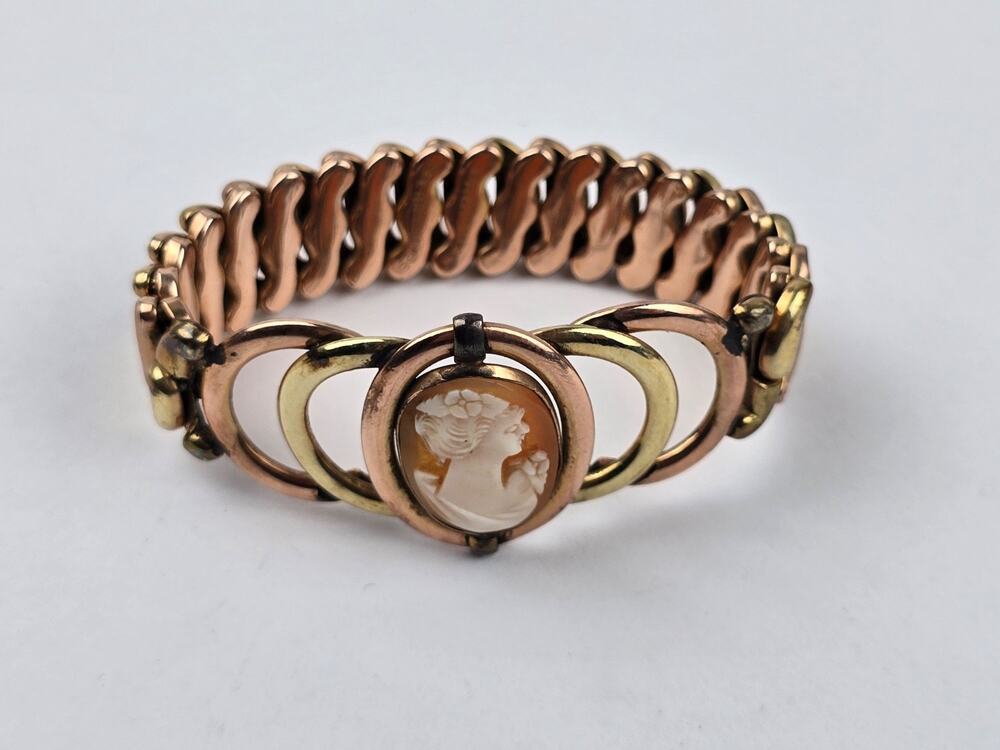 Vintage Pheonix Speidel Cameo 2-tone gold filled expandable sweetheart bracelet